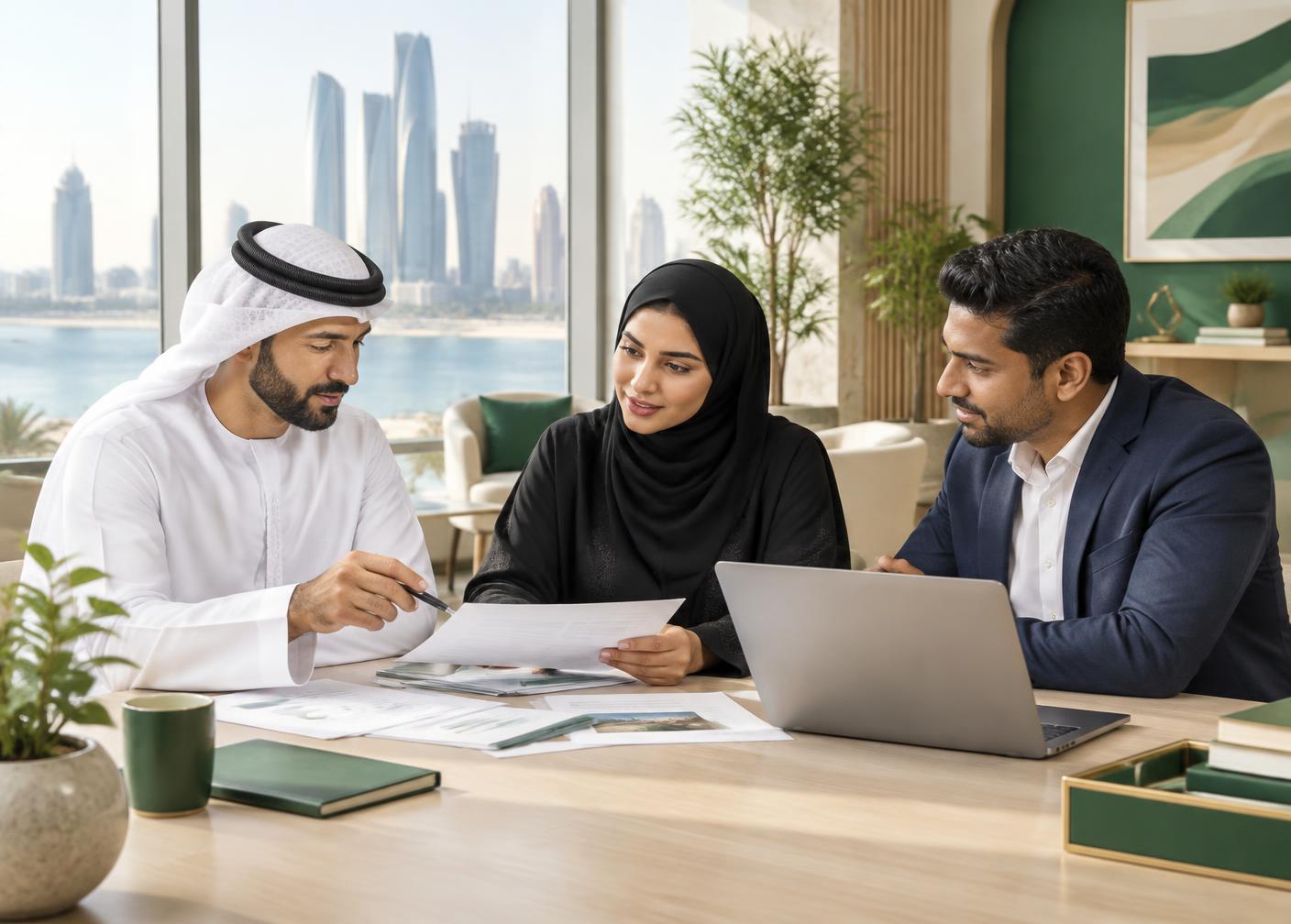 فريق استشاري يراجع ملف شكوى مستهلك في مكتب بدبي