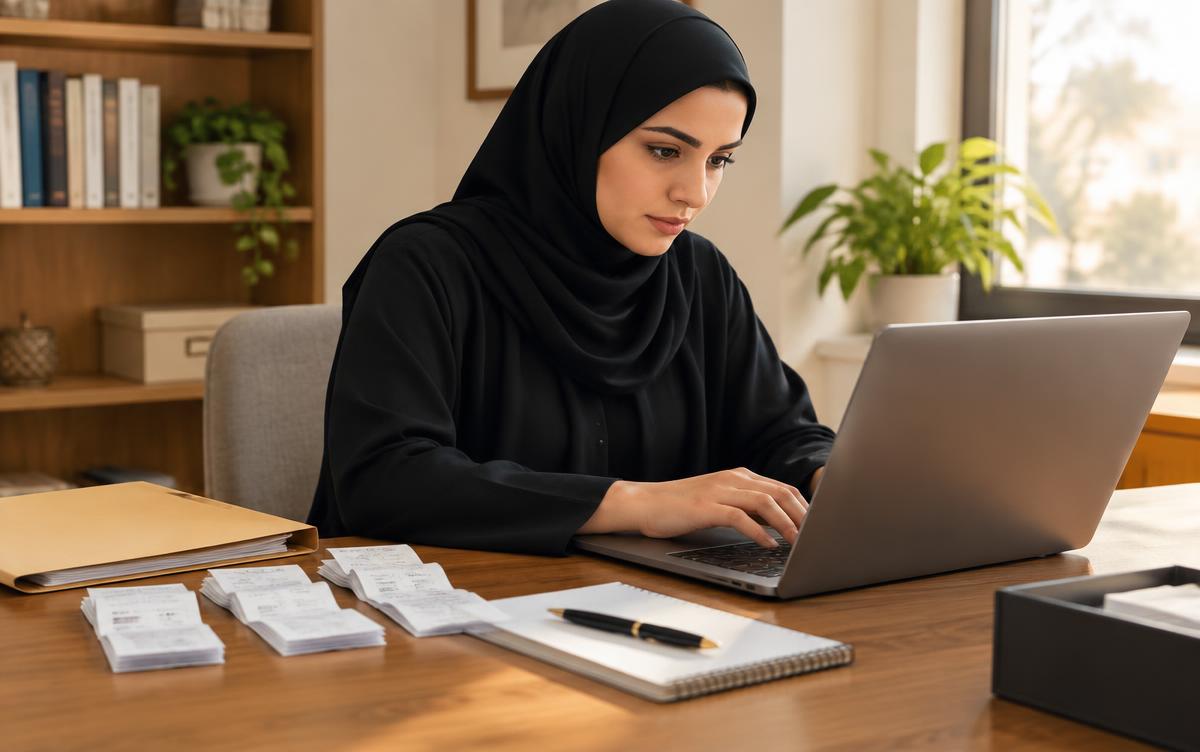 شخص يكتب شكوى رسمية على مكتب مرتب بأوراق ومستندات